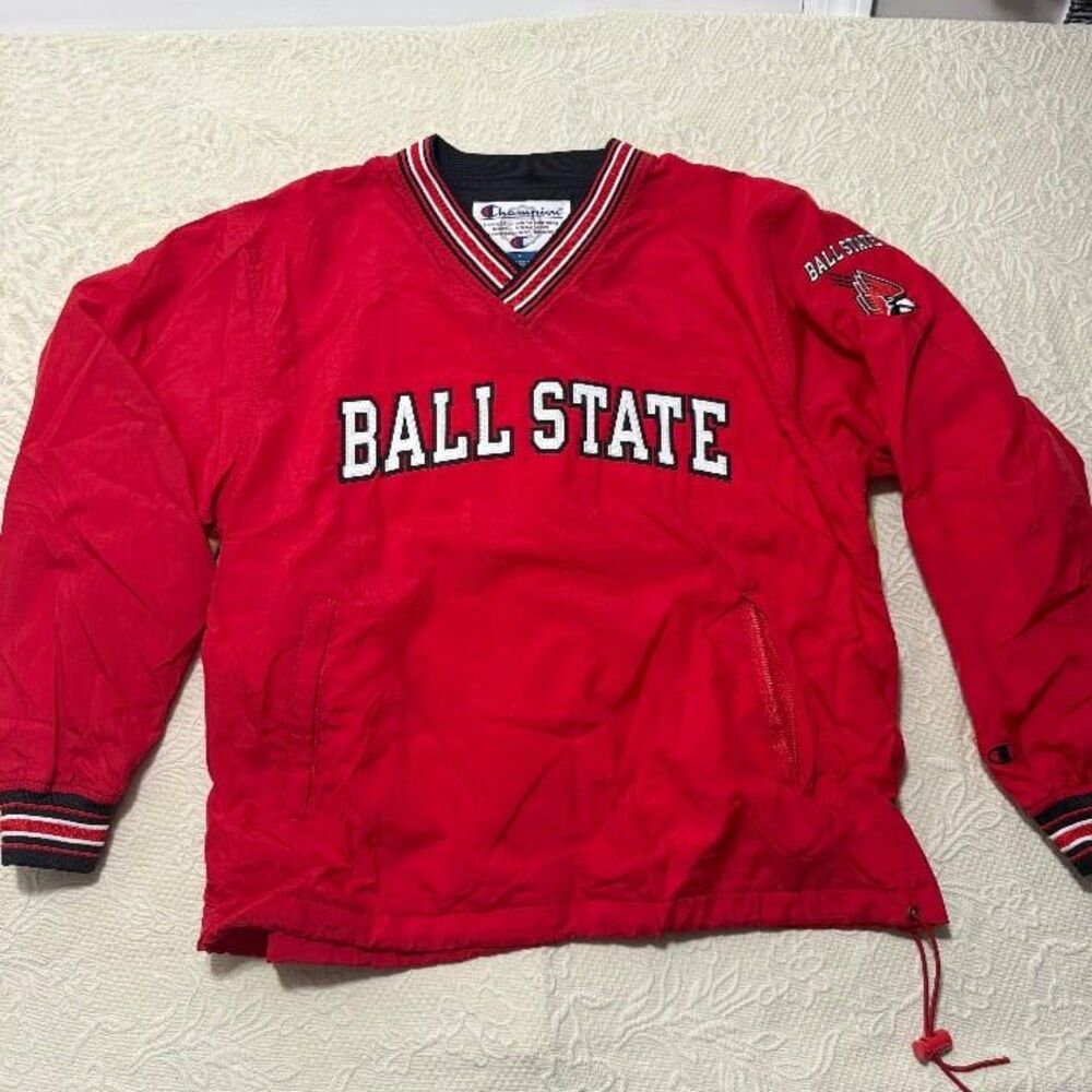 Vintage 90s Champion Ball State Cardinals V-Neck Windbreaker Size M